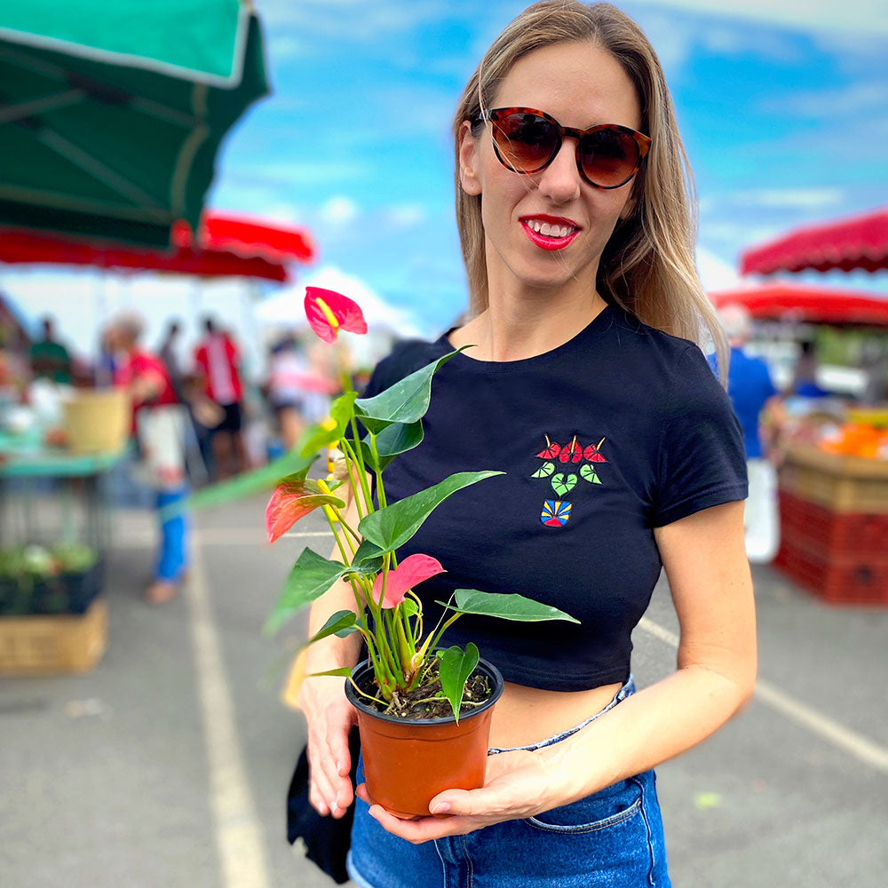 Crop top Anthurium (Coton Bio Brodé)